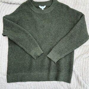 Marled Olive Green Waffle Knit Crewneck Pullover Sweater | Plus Size